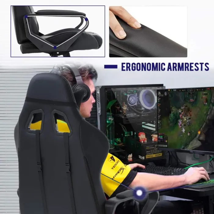 BestOffice High-Back Gaming Chair PC Office Chair Computer Racing Chair PU Desk Task Chair Ergonomic Executive Swivel Rolling Chair with Lumbar Support for Back Pain Women, Men,White - Image 7
