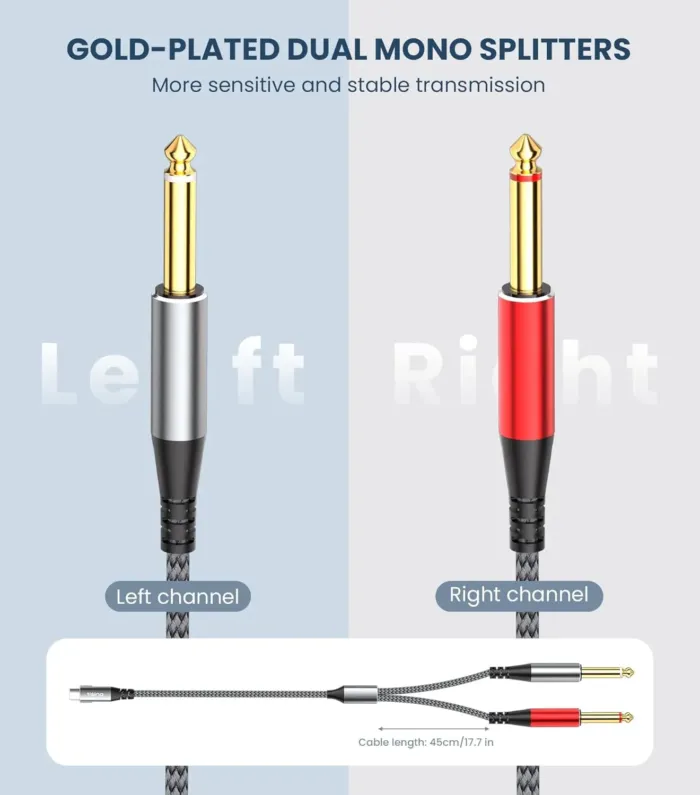 Tisino USB C to 1/4 inch Audio Cable, USB C to Dual TS Mono Cable, 6.35mm TS to Type C Y-Splitter Audio Cable for Smartphone, Tablet, Laptop Link to Amplifier, Mixing Console, Speaker - 10 Feet - Image 6