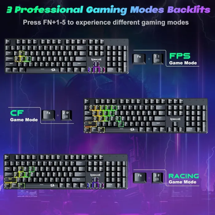 Redragon Mechanical Gaming Keyboard Wired, 11 Programmable Backlit Modes, Hot-Swappable Red Switch, Anti-Ghosting, Double-Shot PBT Keycaps, Light Up Keyboard for PC Mac - Image 8