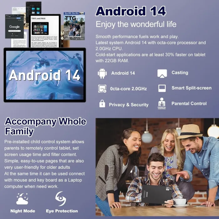 2025 Android 14 Tablet 22GB RAM 128GB ROM 1TB Expand, 10.1 inch 8000mAh Octa-Core Tablet with Keyboard & Mouse, HD IPS Display, 5G Wi-Fi, Bluetooth 5.0, GPS, Widevine L1, Split Screen -Metal Black - Image 6