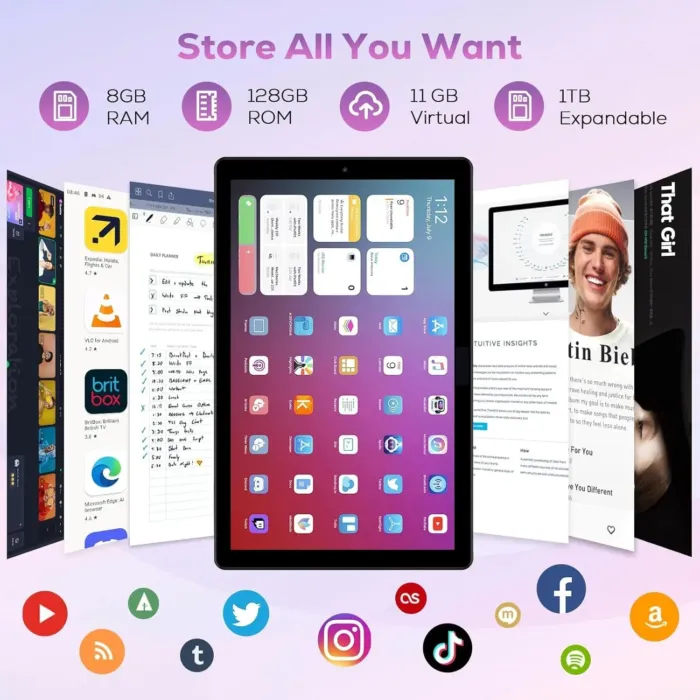 2025 Android 13 Tablets,10.1-inch Tablet with 128GB ROM,19GB RAM,1TB Expand, 2.0GHz CPU, 1920*1200 Incell screen, 8000mAh, 8+13MP WiFi BT5.0 GPS Android Tablet with Keyboard and Mouse - Black - Image 5