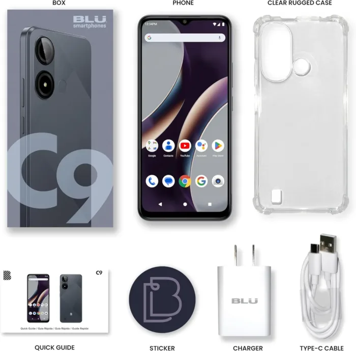 BLU C9 | All-Day Battery | Unlocked | 6.6” HD+ Infinity Display | 64/2GB | US Version | (Grey)