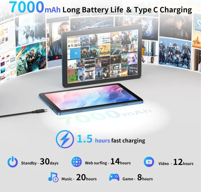 AWOW 10 inch Android 14 Tablet: 2025 8-Core CPU 8GB RAM 64GB ROM 1TB Expandable Widevine L1 Android Tablet 7000mAh Battery OTG IPS Face Recognition, Metal Body + Stand Case - Image 5