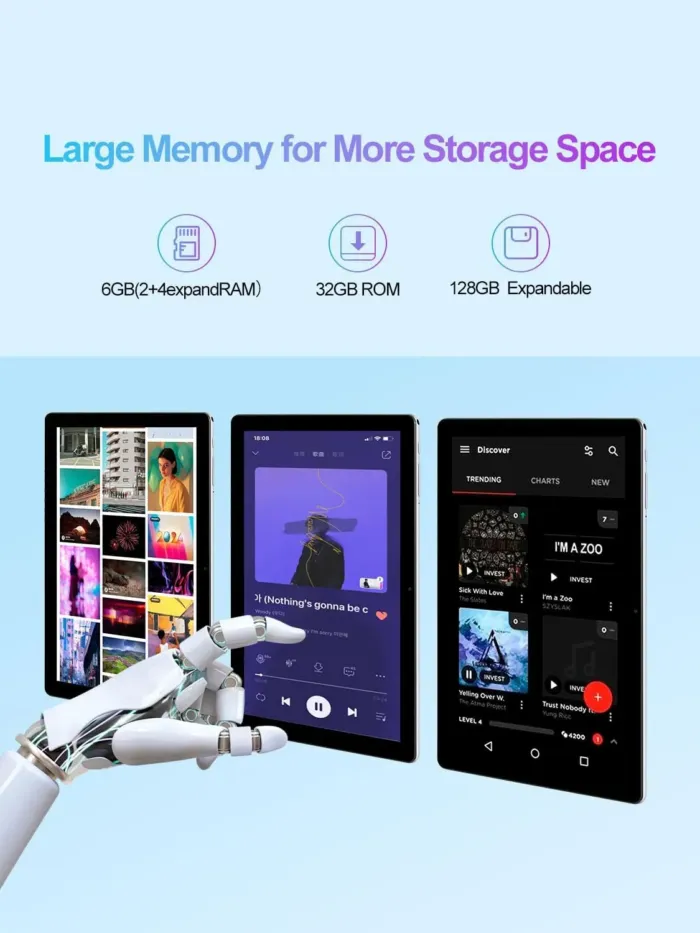 Android Tablet 10 Inch, 6GB (2+4 Expand) RAM 32GB ROM & 512GB Expandable Android 12 Tablet, 1280x800 IPS HD Touch Screen Tablets, 2+5Mp Dual Camera, WiFi 6, BT5.2, 6000Mah Long Lasting Battery - Image 3