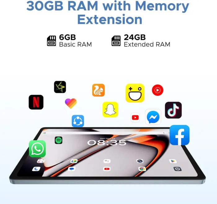 DOOGEE U11 Pro Android 15 Tablet, 11 inch Tablet,30GB+256GB/2TB TF Octa-Core,90Hz Display, 8580mAh, Netflix 1080P, Bluetooth 5.0+5G WiFi,Widevine L1,13MP+5MP, Face ID/OTG - Image 7