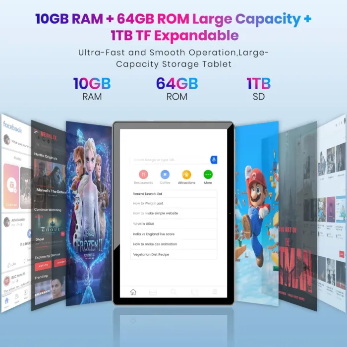 2025 Android Tablet 10 inch, Android 14 Tablets, Octa-Core, 10GB RAM + 64GB ROM (1TB Expand), 6000mAh Battery, 2.4G+5G Wi-Fi 6, 2MP+8MP Cameras, Bluetooth, 1280x800 FHD IPS (Gray) - Image 3