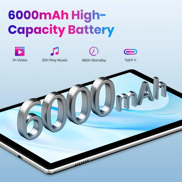 2025 Android Tablet 10 inch, Android 14 Tablets, Octa-Core, 10GB RAM + 64GB ROM (1TB Expand), 6000mAh Battery, 2.4G+5G Wi-Fi 6, 2MP+8MP Cameras, Bluetooth, 1280x800 FHD IPS (Gray) - Image 6