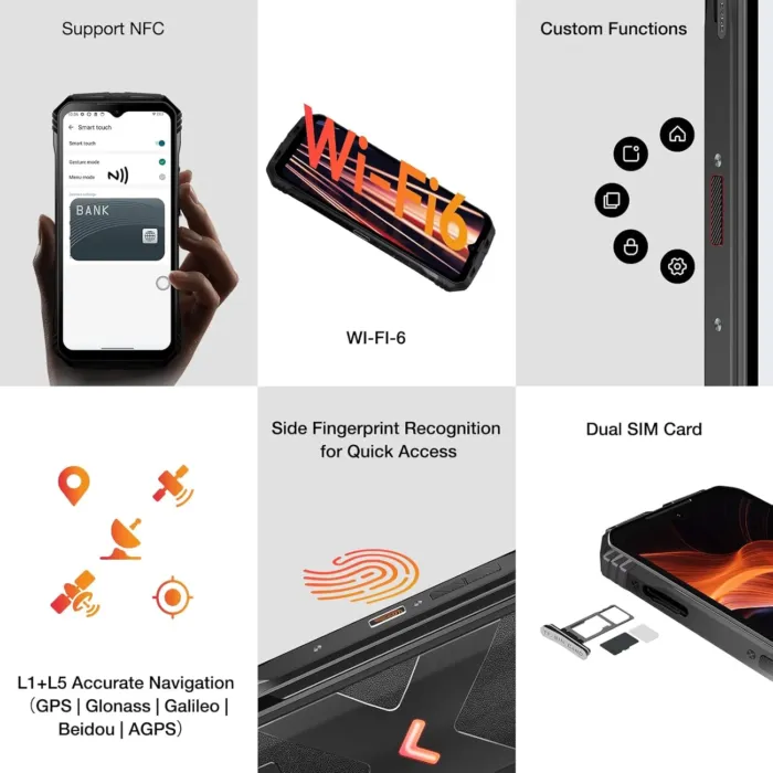 DOOGEE V MAX Plus Rugged Smartphone 5G,22000mAh 36GB+512GB Android 14 Rugged Phone,200MP+32MP+20MP Night Vision Rugged Cell Phone,6.58" FHD+120Hz IPS Screen,IP68/IP69K Waterproof Phone,NFC/OTG - Image 8