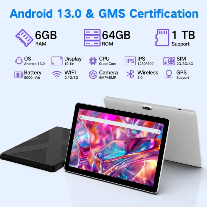 Android Tablet 10.1 inch, 2025 Cellular Tablets with SIM Card Slot, 4G LTE Tablet & Phone(Makes Calls), 64GB Storage (Expandable to 1TB),1280x800 IPS, Dual Cameras 8H Battery 5G Wifi with Case(Silver) - Image 3