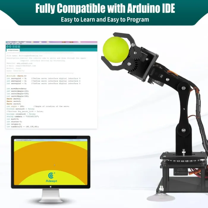 Adeept 5DOF Robotic Arm Kit Compatible with Arduino IDE, Programmable DIY Coding STEM Educational 5 Axis Build Robot Arm, Robot Starter Kit with OLED Display Processing Code and Tutorials - Blue - Image 6
