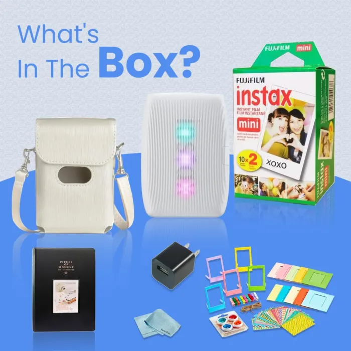 Fujifilm INSTAX Mini Link 3 Smartphone Printer + INSTAX Mini Instant Film (20 Sheets) + USB Wall Charger + BluebirdSales Travel Bag, Photo Album, Microfiber Cleaning Cloth (Clay White) - Image 3