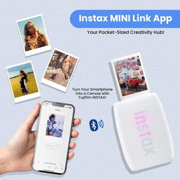 Fujifilm INSTAX Mini Link 3 Smartphone Printer + INSTAX Mini Instant Film (20 Sheets) + USB Wall Charger + BluebirdSales Travel Bag, Photo Album, Microfiber Cleaning Cloth (Clay White) - Image 4
