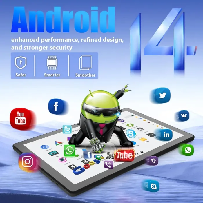Android Tablet, 14GB RAM+64GB ROM (TF 1TB), 11 inch Android 14 Octa-Core, 6800mAh, Widevine L1, WiFi 6, 8 in 1 Tablet with Keyboard, Mouse, Protective Case, Stylus, Headset, Charger- Black - Image 3