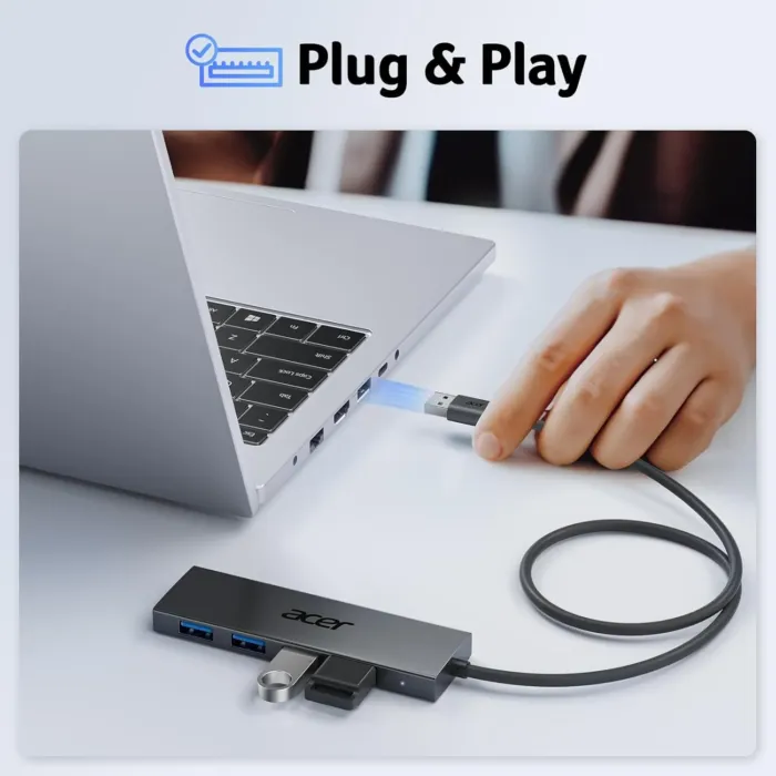 Acer USB Hub 4 Ports, Multiple USB 3.0 Hub, USBA Splitter for Laptop with Type C Power Port, Extender for A Port Laptop, PC, Desktop and More (2ft) - Image 5