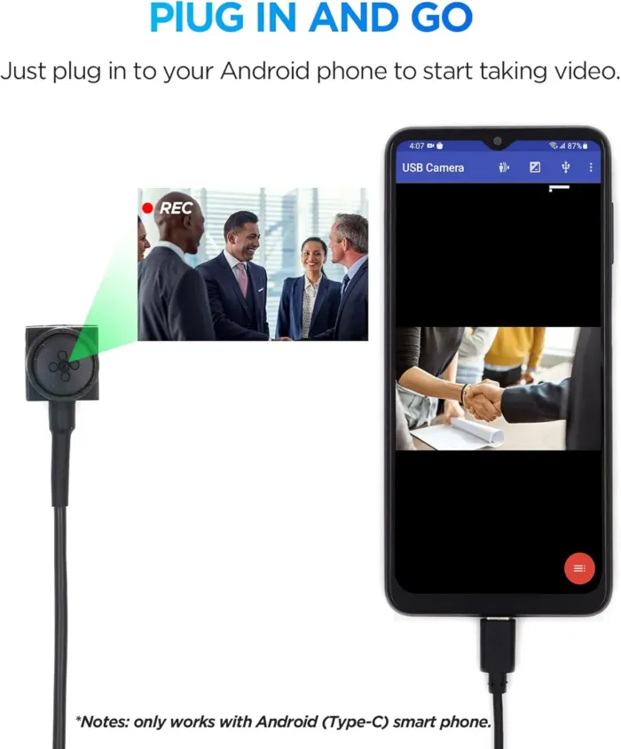 Button Camera 1080P Wearable Camera External Phone Camera for Android Smartphone(Type-C only) Indoor and Outdoor Use - Image 4
