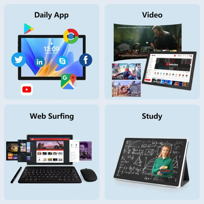 Tablet, Android 14 Tablet with 12GB (4+8) RAM 64GB ROM, Octa-Core Processor Tablets with Keyboard, Mouse, 10.1 Inch 1280 * 800 IPS Touch Screen, Dual Camera, WiFi 6, BT 5.4, 6000mAh Battery