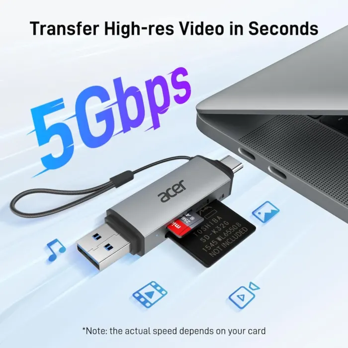 acer SD Card Reader USB C, Dual Slots USB 3.0 Type C to Micro SD Card Adapter, Memory Card Reader for MicroSD, SDHC, SDXC, Compatible with Laptop, PC, iPhone16/15, MacBook Pro/Air, iPad Pro, Android - Image 3