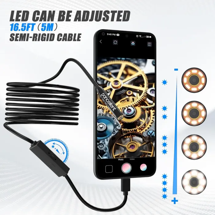1920P Snake Inspection Borescope, Pancellent Type C Endoscope, Scope Camera with 8 LED Lights for Android and iOS Smartphone, iPhone, iPad, Samsung (16.5 FT/5M) - Image 7