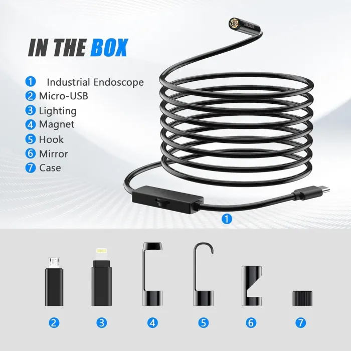 1920P Snake Inspection Borescope, Pancellent Type C Endoscope, Scope Camera with 8 LED Lights for Android and iOS Smartphone, iPhone, iPad, Samsung (16.5 FT/5M) - Image 8