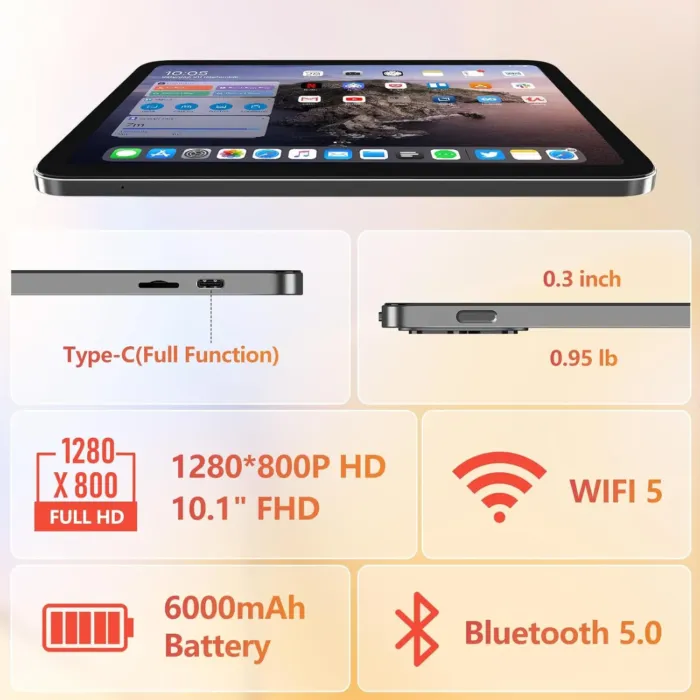 Android Tablet,10 inch Tablets 2025,8GB (4+4) RAM 128GB Storage (Expandable),Octa-Core Processor,HD Display,Dual Cameras,6000mAh Battery,GPS, Wi-Fi 5,Bluetooth 5.0,Incell Screen,Metal Shell - Image 3