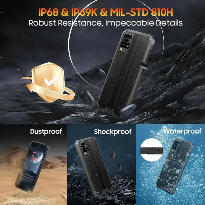 Blackview Phone BV4800, Android 13 4GB+32GB 2TB Expand Rugged Smartphone, 6.56" Incell Screen 5180mAh Rugged Phone, 4G T-Mobile Dual SIM Rugged Smartphone Unlocked, IP69K, 3 Card Slots/Face ID-Black - Image 6