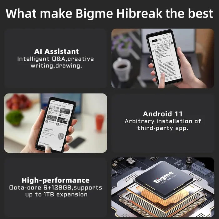 Bigme E-Ink Screen Mobile Hibreak, 6G+128GB Android 11 Smartphone, 36-Level Front Light, 3300mAh Battery, 5+13MP Camera - Black and White - Image 4