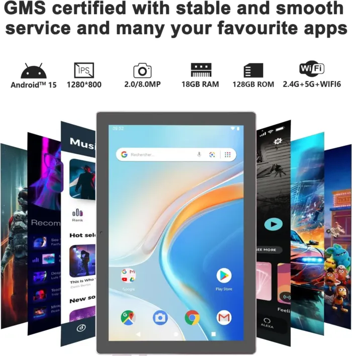 Android 15 Tablet, 10 Inch 18GB RAM+128GB ROM/ 2TB Expandable Tablet PC, Quad-core 2.0GHz Processor, 1280*800 10" HD Touch Screen, 2.4G/5G WiFi 6 BT 5.0, 2 in 1 Tablets with Keyboard Case Mouse Stylus - Image 3