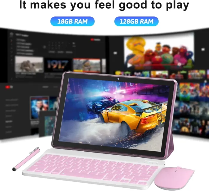 Android 15 Tablet, 10 Inch 18GB RAM+128GB ROM/ 2TB Expandable Tablet PC, Quad-core 2.0GHz Processor, 1280*800 10" HD Touch Screen, 2.4G/5G WiFi 6 BT 5.0, 2 in 1 Tablets with Keyboard Case Mouse Stylus - Image 4