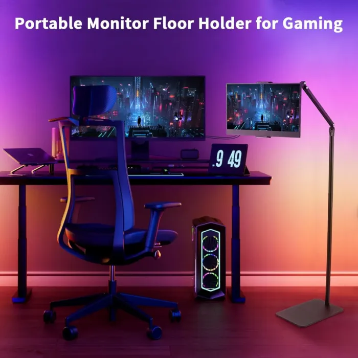 Tablet Floor Stand for ipad,Kindle,Portable Monitor Floor Stand Holder for 15.6'',16'',Overhead Bed Tablet Phone Mount Stand for Kindle,Work with 4.7''-12.9'' iPad Pro Ai Mini,Samsung Tab,Surface Pro - Image 5