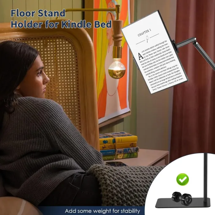 Tablet Floor Stand for ipad,Kindle,Portable Monitor Floor Stand Holder for 15.6'',16'',Overhead Bed Tablet Phone Mount Stand for Kindle,Work with 4.7''-12.9'' iPad Pro Ai Mini,Samsung Tab,Surface Pro - Image 6