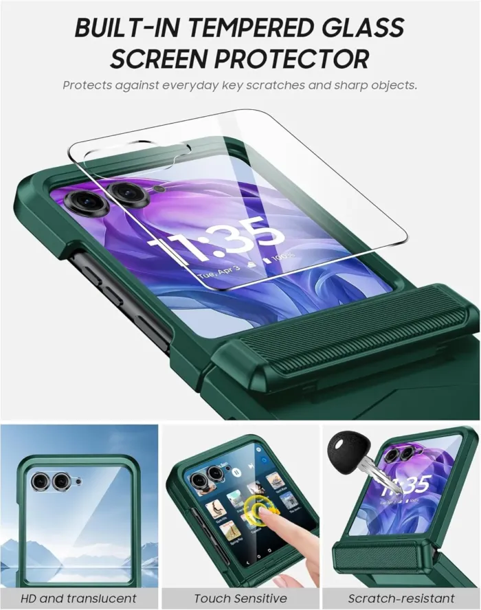 Vizvera for Motorola Razr+(Plus) 2025 Case with Hinge Cover,Built-in Screen Protector Shockproof All-Inclusive Smartphone Cover Wireless Charging for Motorola Razr+(Plus) 2025(Green) - Image 4