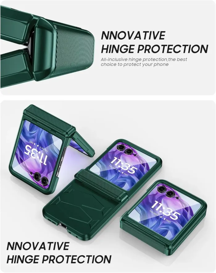Vizvera for Motorola Razr+(Plus) 2025 Case with Hinge Cover,Built-in Screen Protector Shockproof All-Inclusive Smartphone Cover Wireless Charging for Motorola Razr+(Plus) 2025(Green) - Image 5