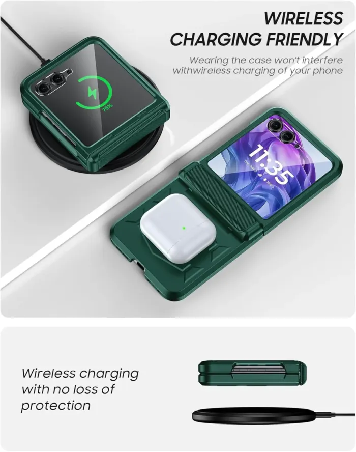 Vizvera for Motorola Razr+(Plus) 2025 Case with Hinge Cover,Built-in Screen Protector Shockproof All-Inclusive Smartphone Cover Wireless Charging for Motorola Razr+(Plus) 2025(Green) - Image 7