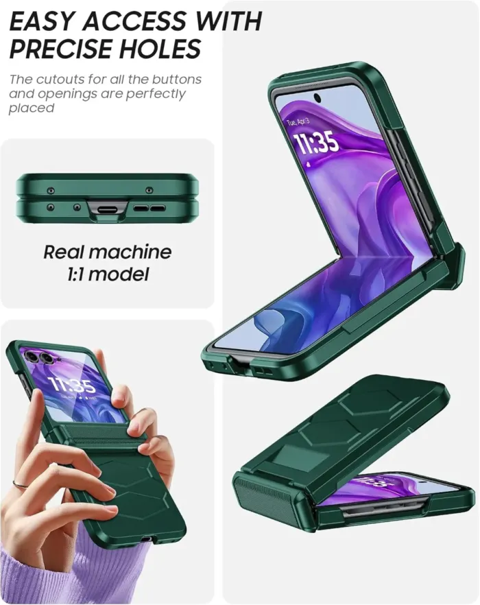 Vizvera for Motorola Razr+(Plus) 2025 Case with Hinge Cover,Built-in Screen Protector Shockproof All-Inclusive Smartphone Cover Wireless Charging for Motorola Razr+(Plus) 2025(Green) - Image 8