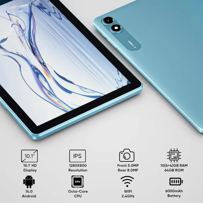 Android 14 Tablet 10.1 inch Tablet 2024 Latest Tablets with Keyboard Mouse 10GB+64GB 1TB Expand 6000mAh Octa-Core Processor Dual Camera WiFi 1280x800 IPS 18W Fast Charging - Image 6