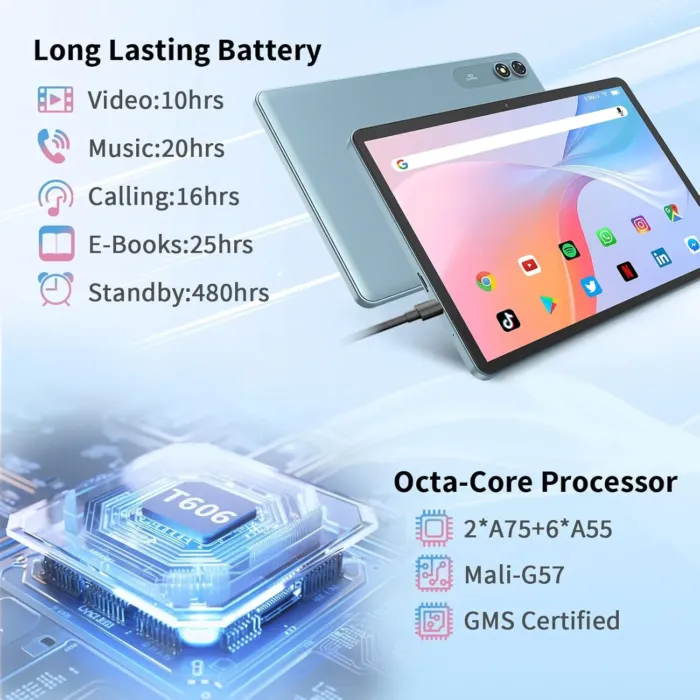 Android Tablet with Keyboard,10 inch Android 15 tablet, 24GB RAM 128GB ROM, 1TB Expand, Octa-Core, Widevine L1, 2.4G/5G WiFi, 8000mAh, Bluetooth, GMS, 2 in 1 Tablet with Case, Mouse, Stylus (Black) - Image 4