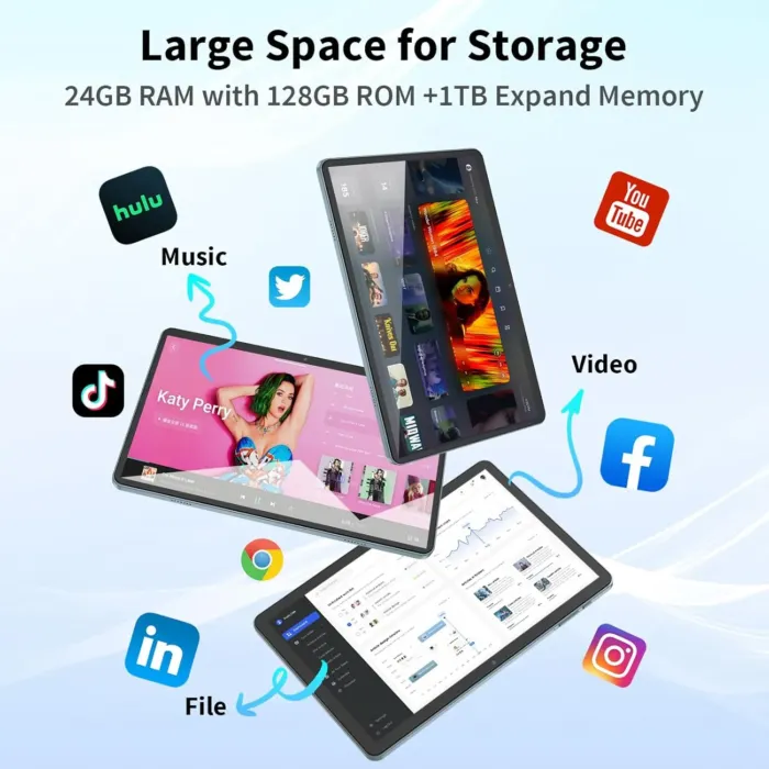 Android Tablet with Keyboard,10 inch Android 15 tablet, 24GB RAM 128GB ROM, 1TB Expand, Octa-Core, Widevine L1, 2.4G/5G WiFi, 8000mAh, Bluetooth, GMS, 2 in 1 Tablet with Case, Mouse, Stylus (Black) - Image 5