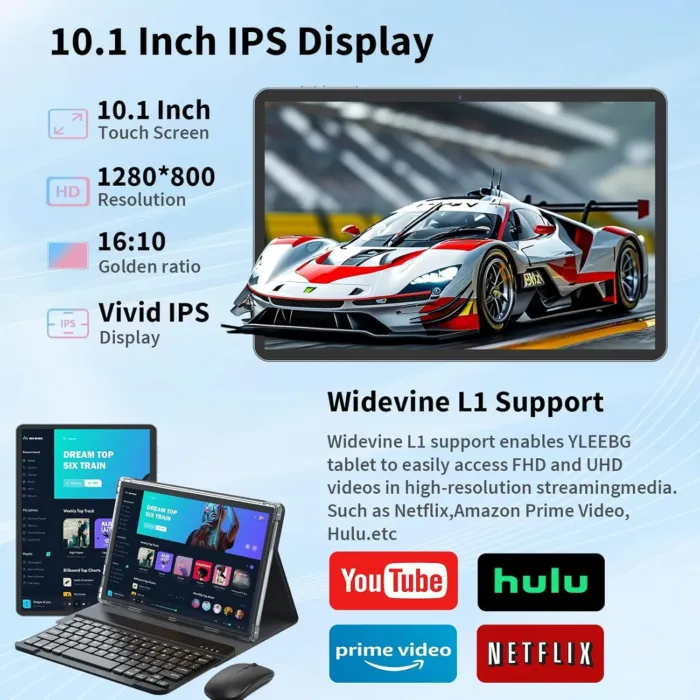 Android Tablet with Keyboard,10 inch Android 15 tablet, 24GB RAM 128GB ROM, 1TB Expand, Octa-Core, Widevine L1, 2.4G/5G WiFi, 8000mAh, Bluetooth, GMS, 2 in 1 Tablet with Case, Mouse, Stylus (Black) - Image 6