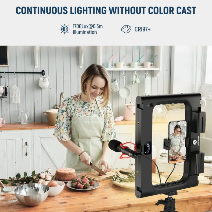 NEEWER A111 II Smartphone Video Rig with Light Kit, Support Vertical Shoot, Handheld Phone Camera Cage Stabilizer with Cold Shoes/Shutter/Battery, Square Ring Light CRI97+ for YouTube TikTok - Image 5