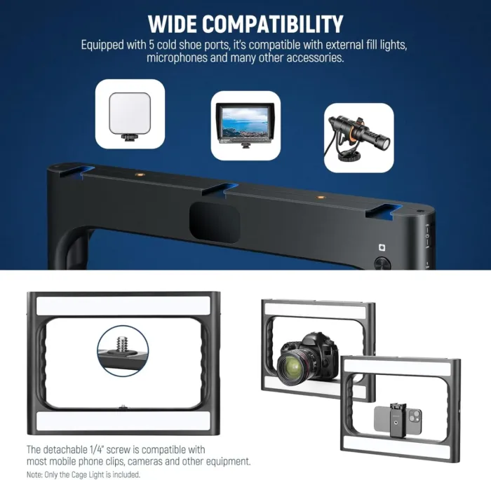 NEEWER A111 II Smartphone Video Rig with Light Kit, Support Vertical Shoot, Handheld Phone Camera Cage Stabilizer with Cold Shoes/Shutter/Battery, Square Ring Light CRI97+ for YouTube TikTok - Image 6