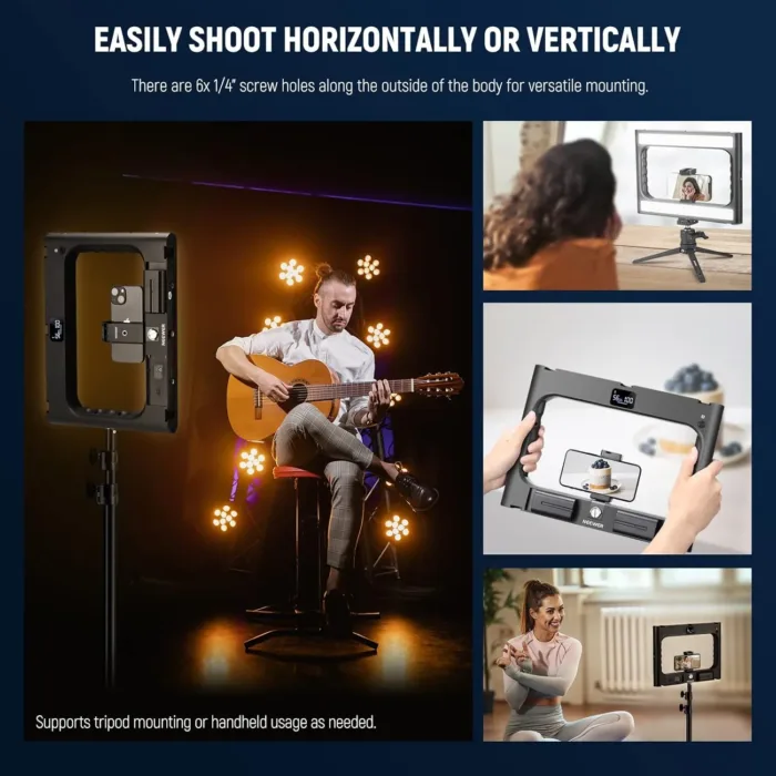 NEEWER A111 II Smartphone Video Rig with Light Kit, Support Vertical Shoot, Handheld Phone Camera Cage Stabilizer with Cold Shoes/Shutter/Battery, Square Ring Light CRI97+ for YouTube TikTok - Image 7