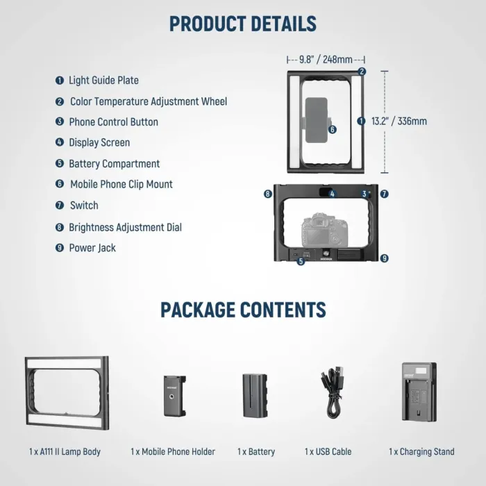 NEEWER A111 II Smartphone Video Rig with Light Kit, Support Vertical Shoot, Handheld Phone Camera Cage Stabilizer with Cold Shoes/Shutter/Battery, Square Ring Light CRI97+ for YouTube TikTok - Image 10