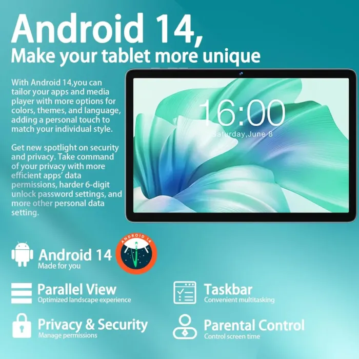 2025 Android 14 Tablet 10 inch Octa-Core Tablets with 22GB RAM+128GB ROM(Expand to 1TB),8000mAh Large Battery,1280x800 IPS HD Touch Screen,Support Widevine L1,Keyboard & Mouse Included-Metal Blue - Image 3