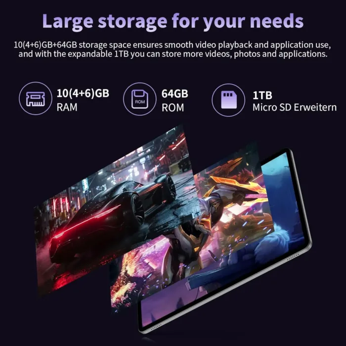 Android 14 Tablet 10.1 Inch, Octa-core, 10GB RAM 64GB ROM, 1TB Expansion, 800x1280 IPS HD Touchscreen, 6000mAh, 5MP + 8MP Dual Camera, 5G/2.4G WiFi, Bluetooth 5.0, GPS (Gray)