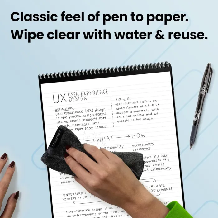 Rocketbook Flip Reusable Smart Notepad | Eco-Friendly, Digitally Connected Notebook for Ambidextrous Writers | Dotted & Lined Combo, 8.5” x 11”, 32 PG, Teal, with Pen, Cloth, and App Included - Image 3