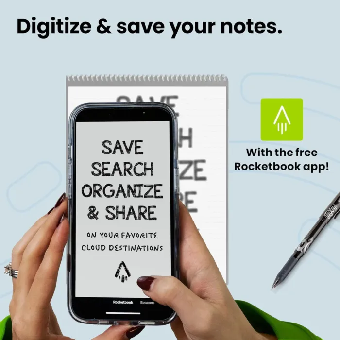 Rocketbook Flip Reusable Smart Notepad | Eco-Friendly, Digitally Connected Notebook for Ambidextrous Writers | Dotted & Lined Combo, 8.5” x 11”, 32 PG, Teal, with Pen, Cloth, and App Included - Image 4