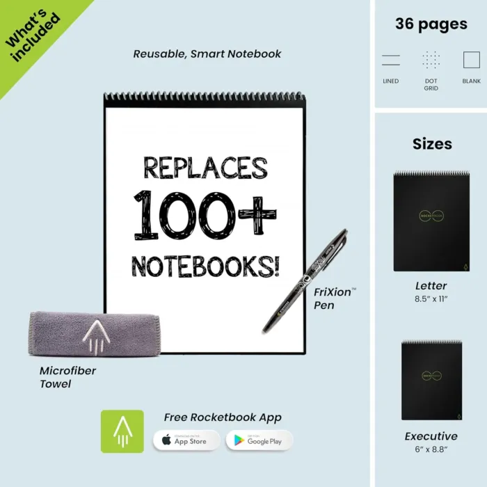Rocketbook Flip Reusable Smart Notepad | Eco-Friendly, Digitally Connected Notebook for Ambidextrous Writers | Dotted & Lined Combo, 8.5” x 11”, 32 PG, Teal, with Pen, Cloth, and App Included - Image 6