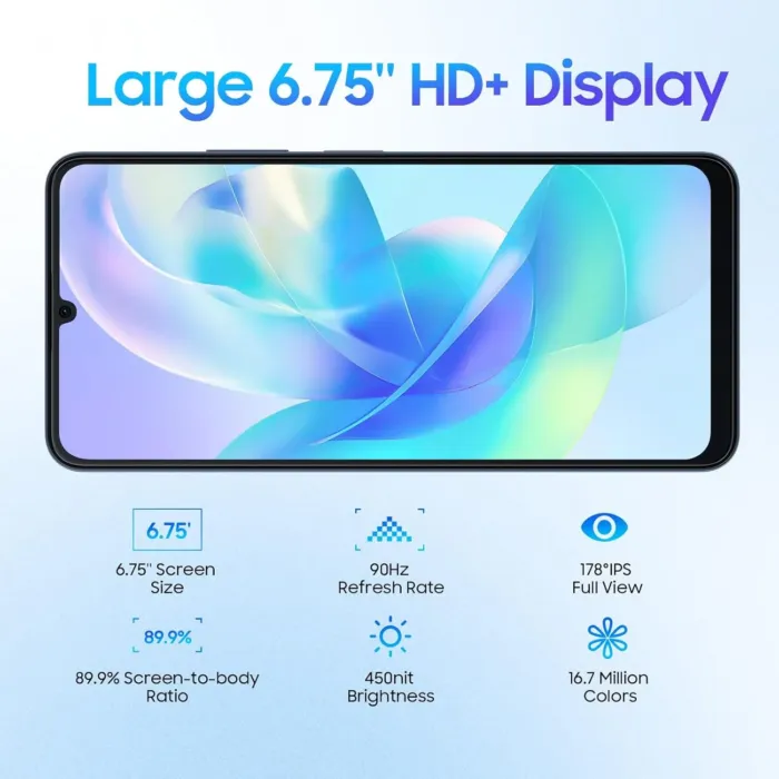 Blackview Color 8 Unlocked Phones, Octa-Core 16GB+128GB/SD 2TB Android Phones, 50MP Camera Mobile Phone, 6000mAh+18W, 6.75"HD+ 90Hz, 3 Card Slots, 4G Dual SIM Phone, Fingerprint ID, T-Mobile Cellphone - Image 5
