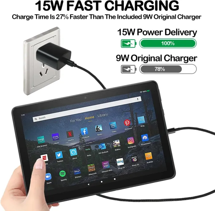 15W Fast Charger for Kindle Fire Tablet (9-13th) with 6.6Ft Type-C Cable for fire HD 8 10 11 Max(Plus/Kids/Kids Pro) All-New Kindle/Kids/Paperwhite/Scribe E-Reader(11th) - Image 7