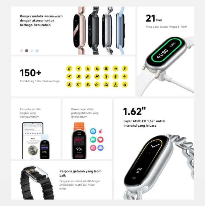 Xiaomi Smart Band 9 Global Version (2024) 1.62" Amoled Display | 233 mAh Battery | up to 21 Days of Battery Life | Over 150 Workout Modes | BT 5.4 | 50M Water Resistant - Glacier Silver - Image 5